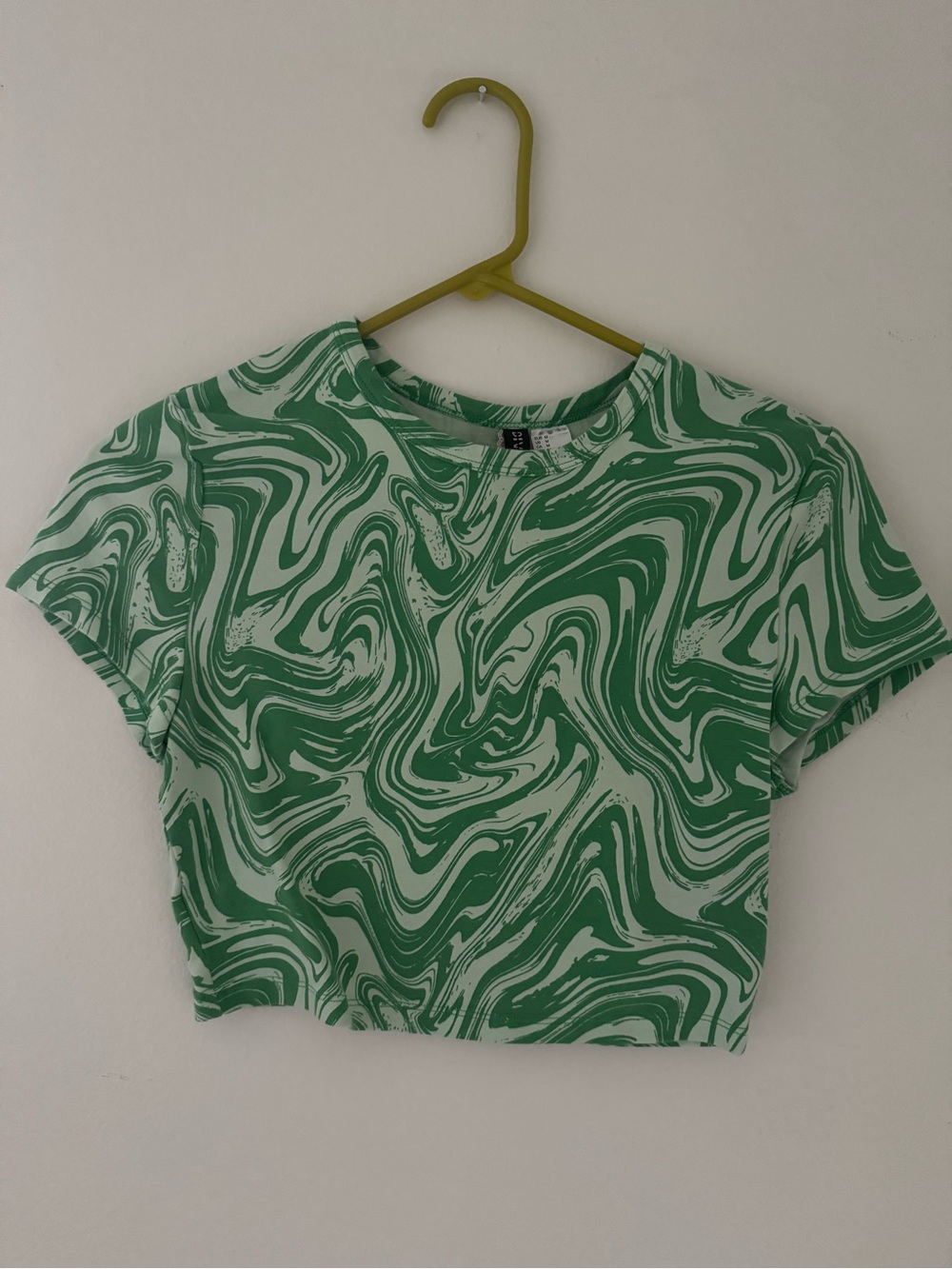 Divided Green Marble-Print Crop Top